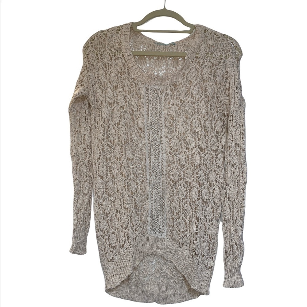 Maurices sweater high/low style open crochet long sleeve scoop neck Sz Small